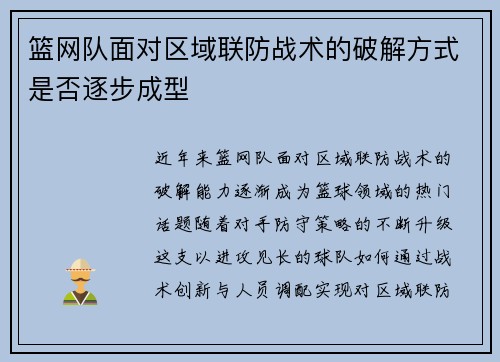 篮网队面对区域联防战术的破解方式是否逐步成型